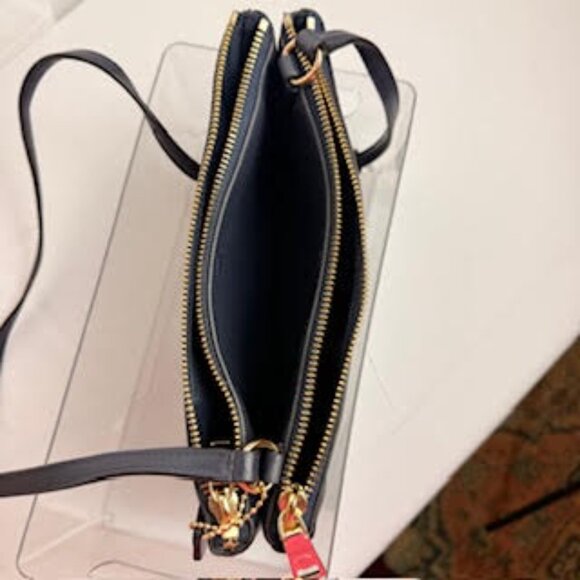 Coach Leather Crossbody Double Zip Bag Navy Blue with Gold Hardware - Picture 7 of 10